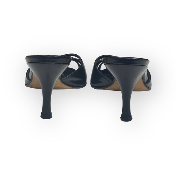 Martinez Valero ☻︎ Cut Out Heeled Mules Slides Sandal ☻︎ Black Leather ☻ 6.5M ☻︎ - Picture 10 of 16